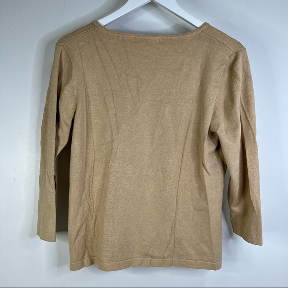 The Work Connection Tan 3/4 length long Sleeve V Neck Basic Knit Shirt Sz Large - Picture 5 of 5